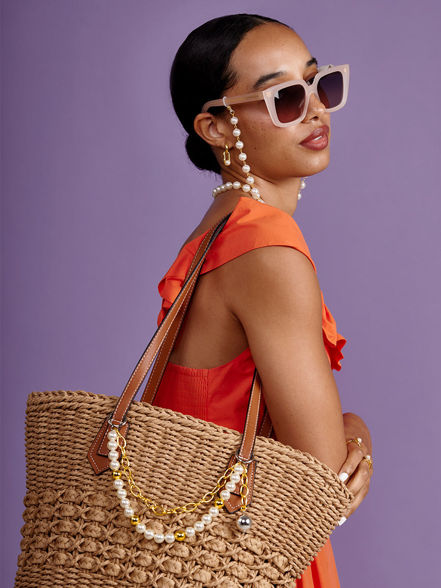 Pearl Beaded Oval Chain Bag Charm