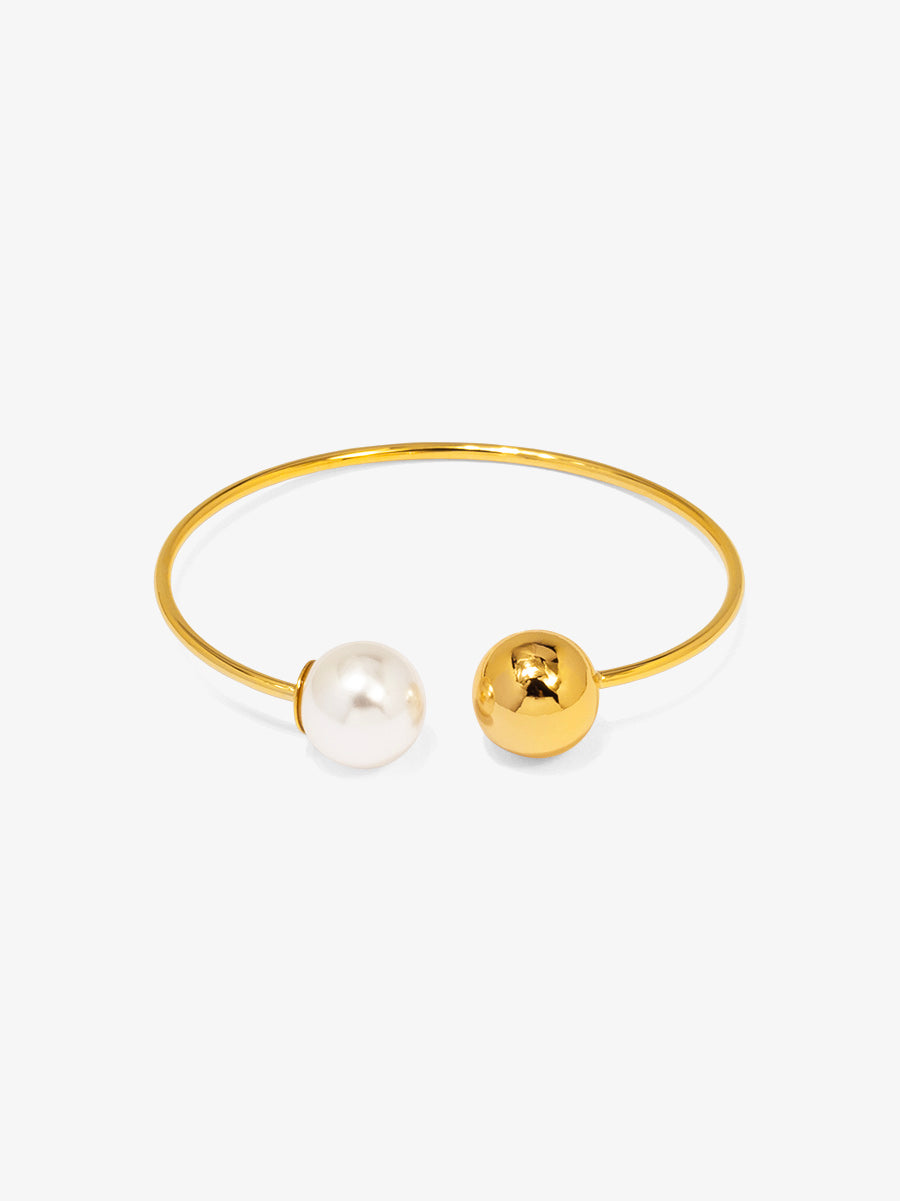 Pearl and Gold Bead Cuff Bracelet