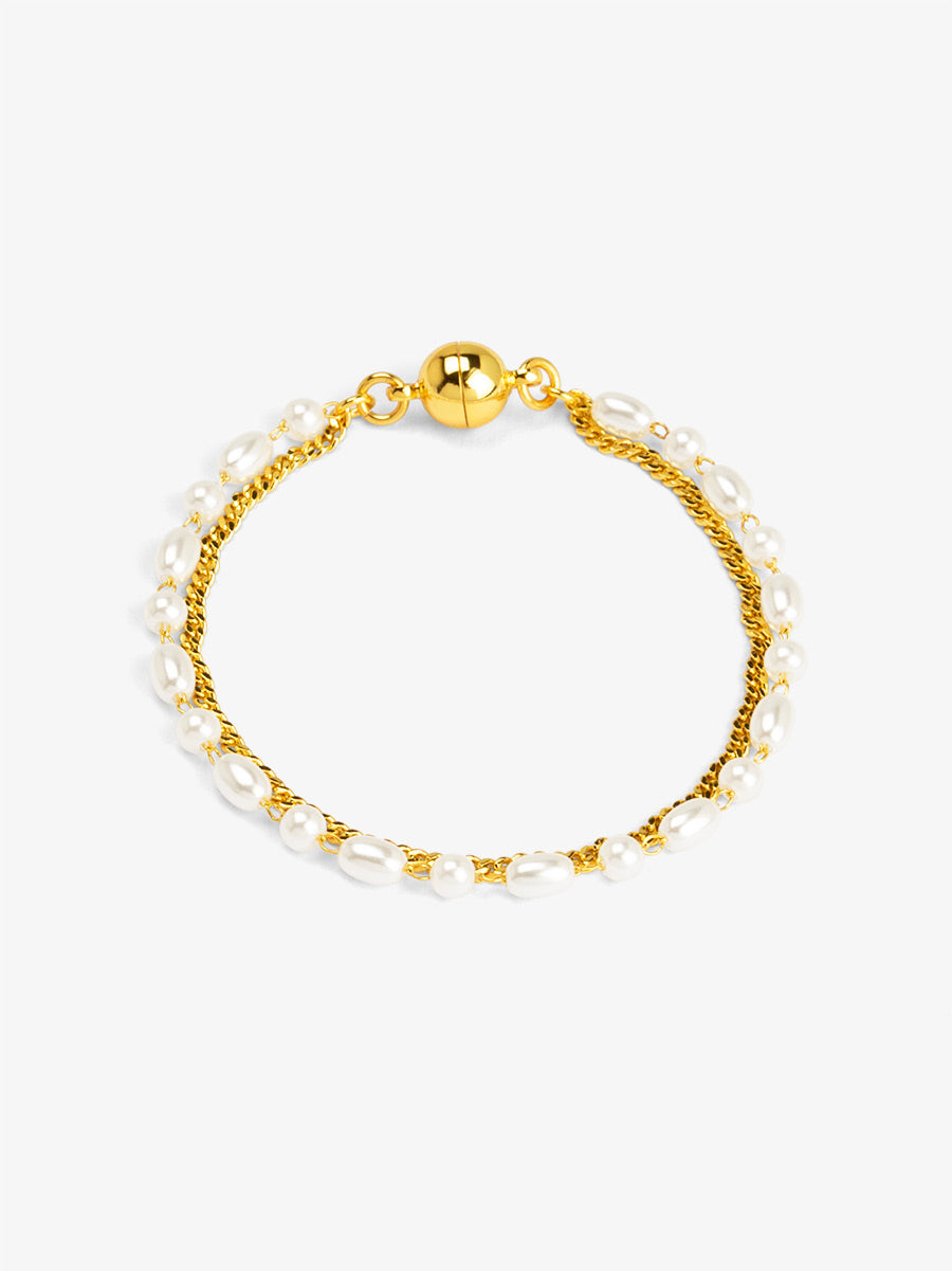 Chain and Pearl Layered Magnet Bracelet
