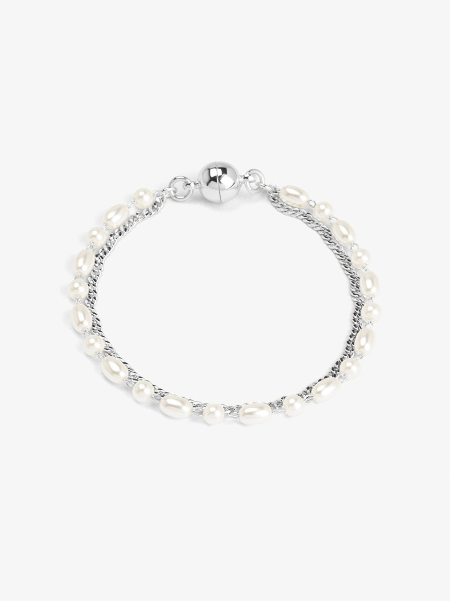 Chain and Pearl Layered Magnet Bracelet