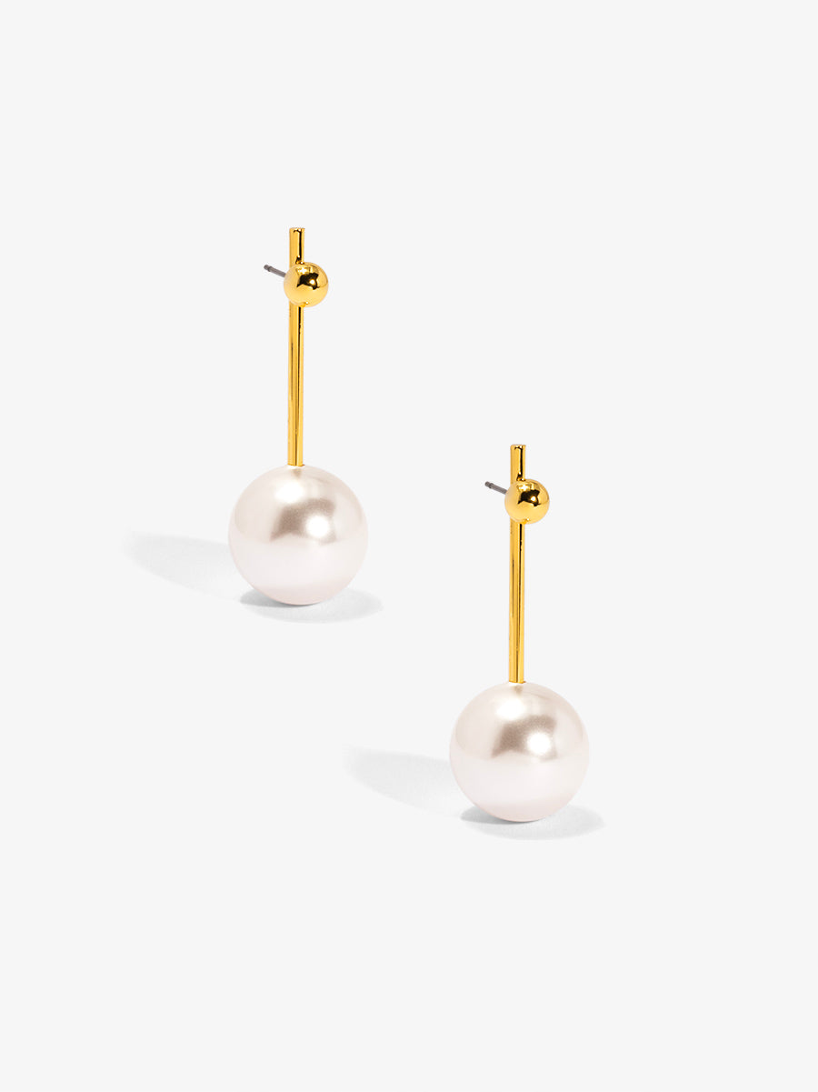 Gold Bead and Pearl Drop Earring