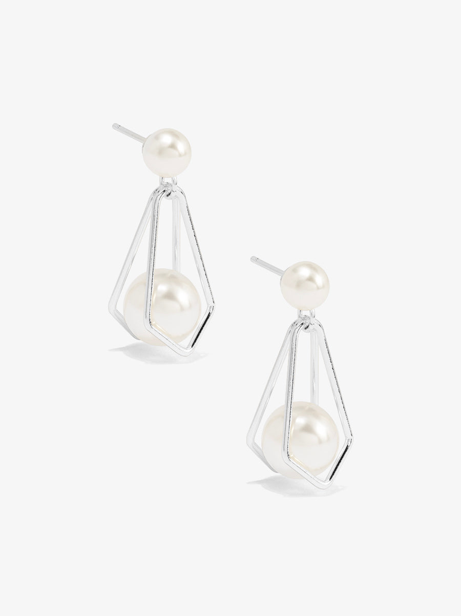 Geometric Pearl Drop Earring