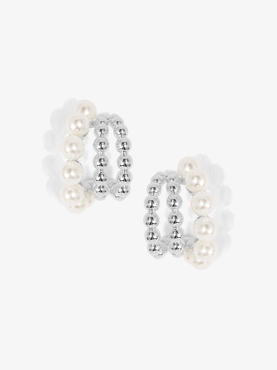 Pearl Beaded Triple Hoop Huggies