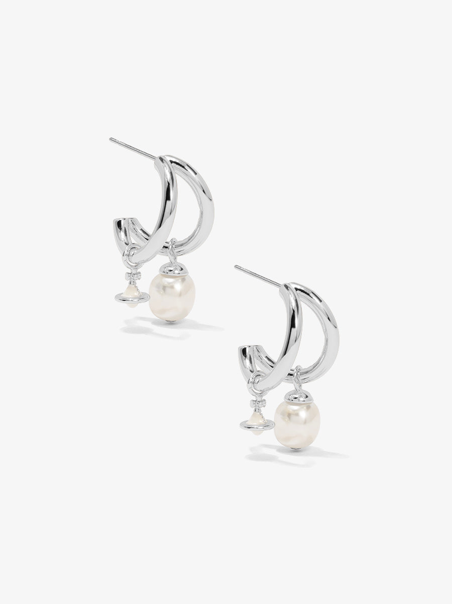Double Hoop Saturn Charm Huggie Earring