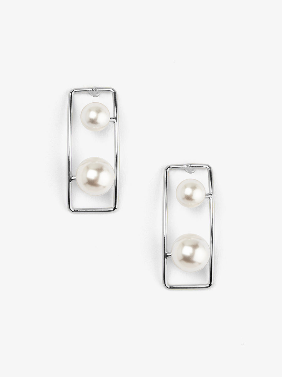 Rectangular Double Pearl Drop Earring