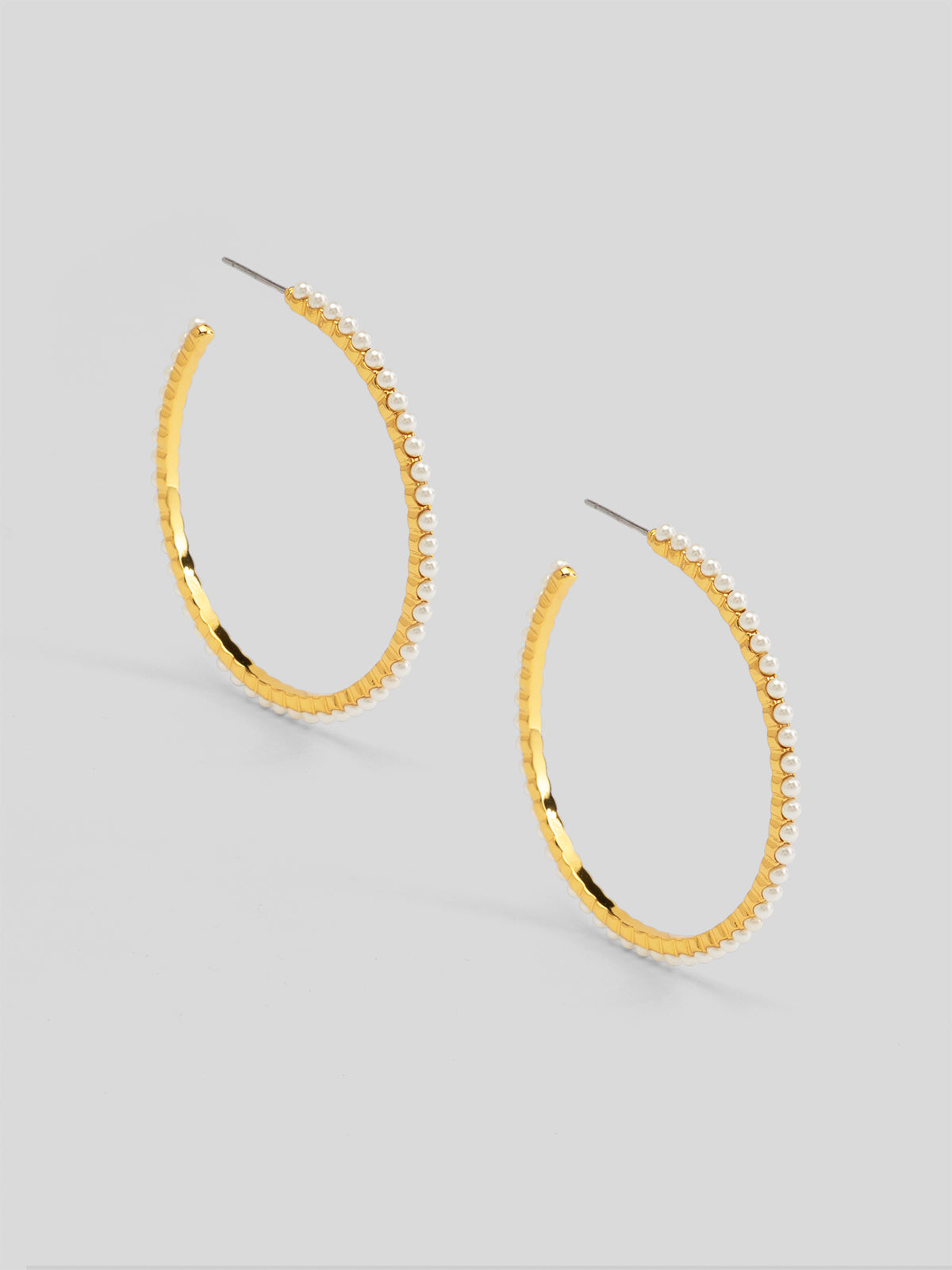 Pearl-Inset Hammered Hoop Earring