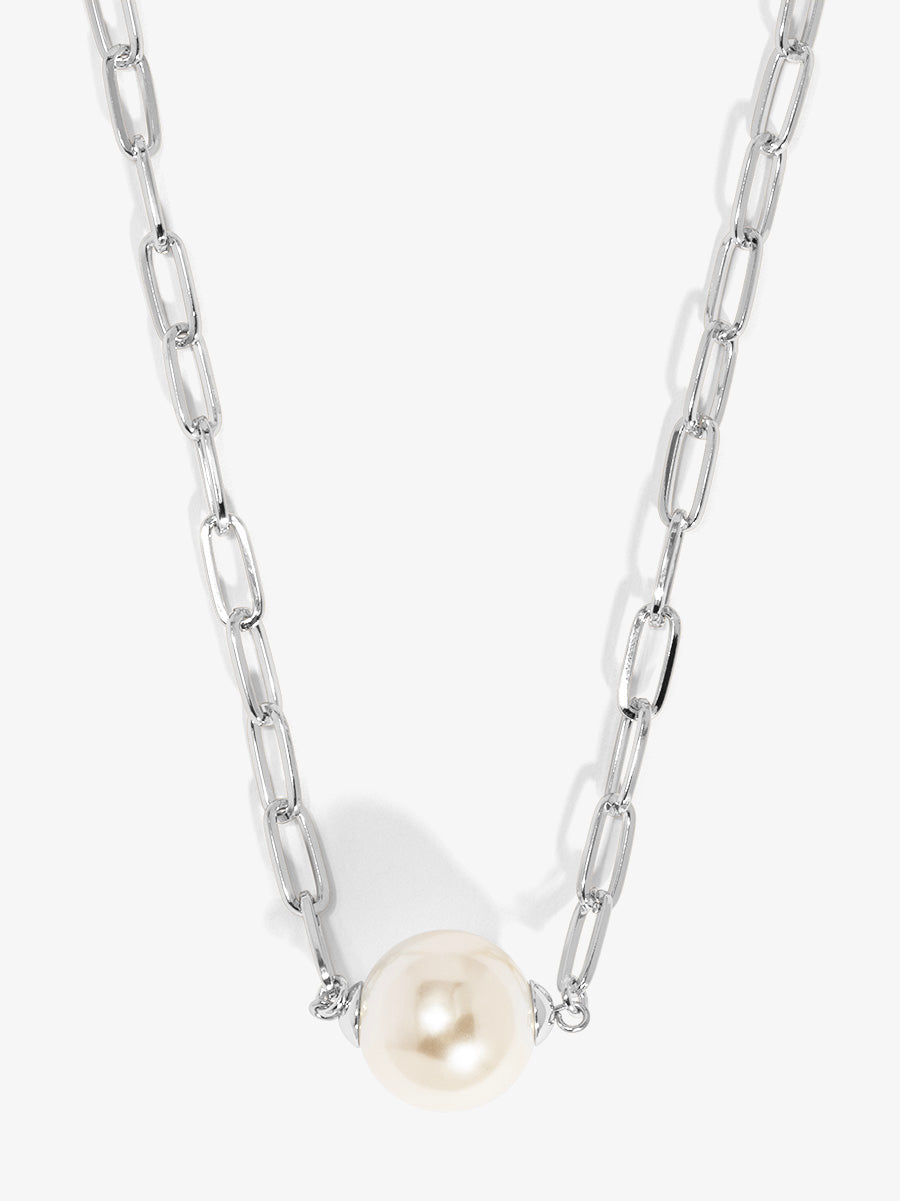 Pearl Charm Link Collar Necklace
