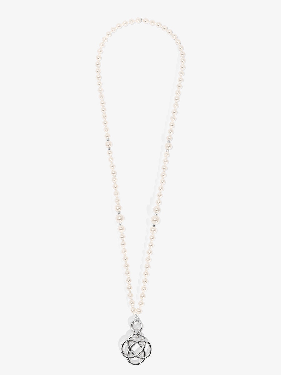 Clover Charm Pearl Beaded Long Necklace