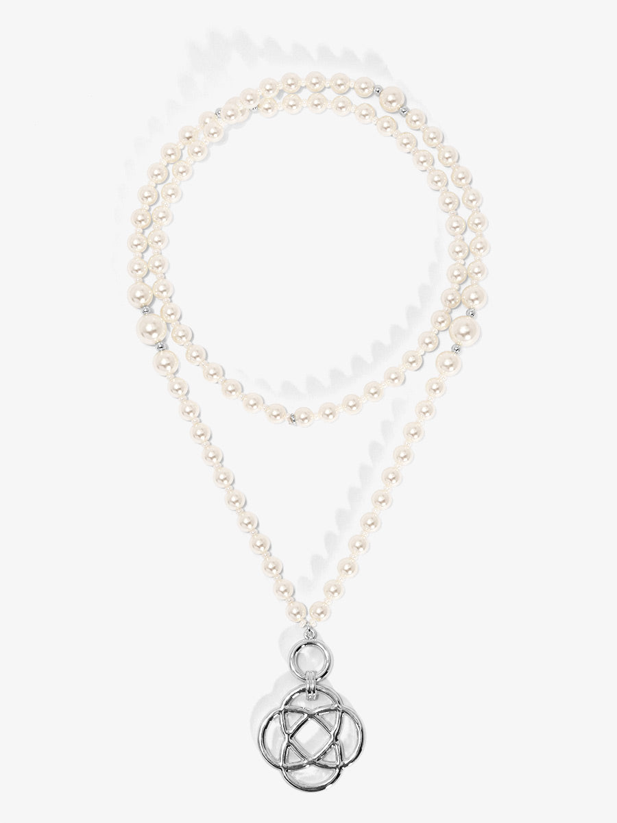 Clover Charm Pearl Beaded Long Necklace
