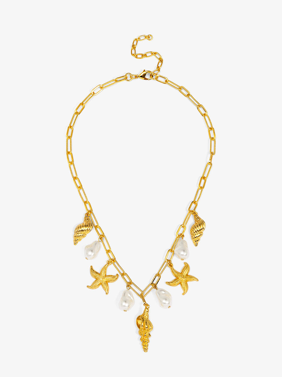 Baroque Pearl and Sea Charm Short Necklace
