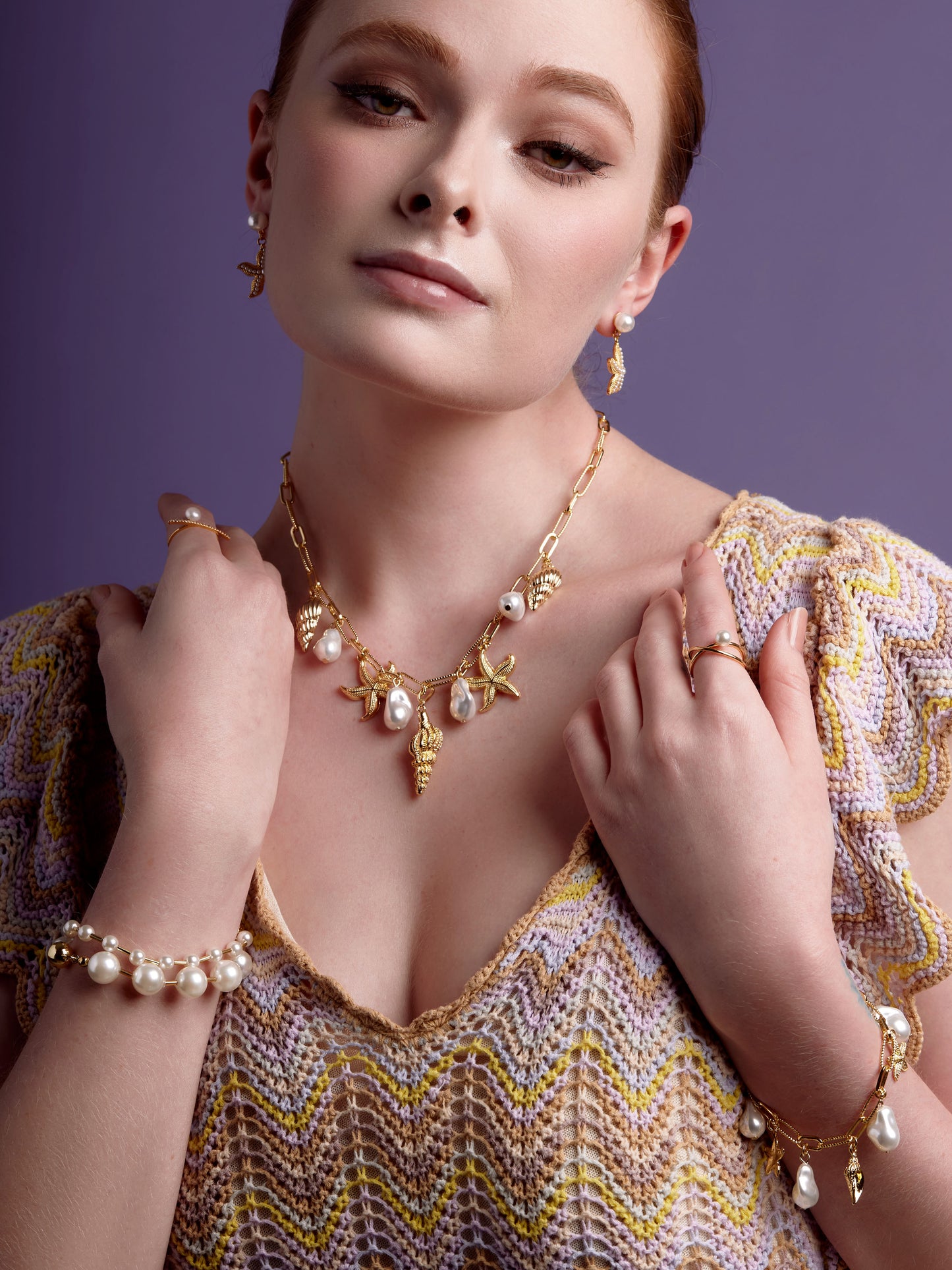 Baroque Pearl and Sea Charm Short Necklace