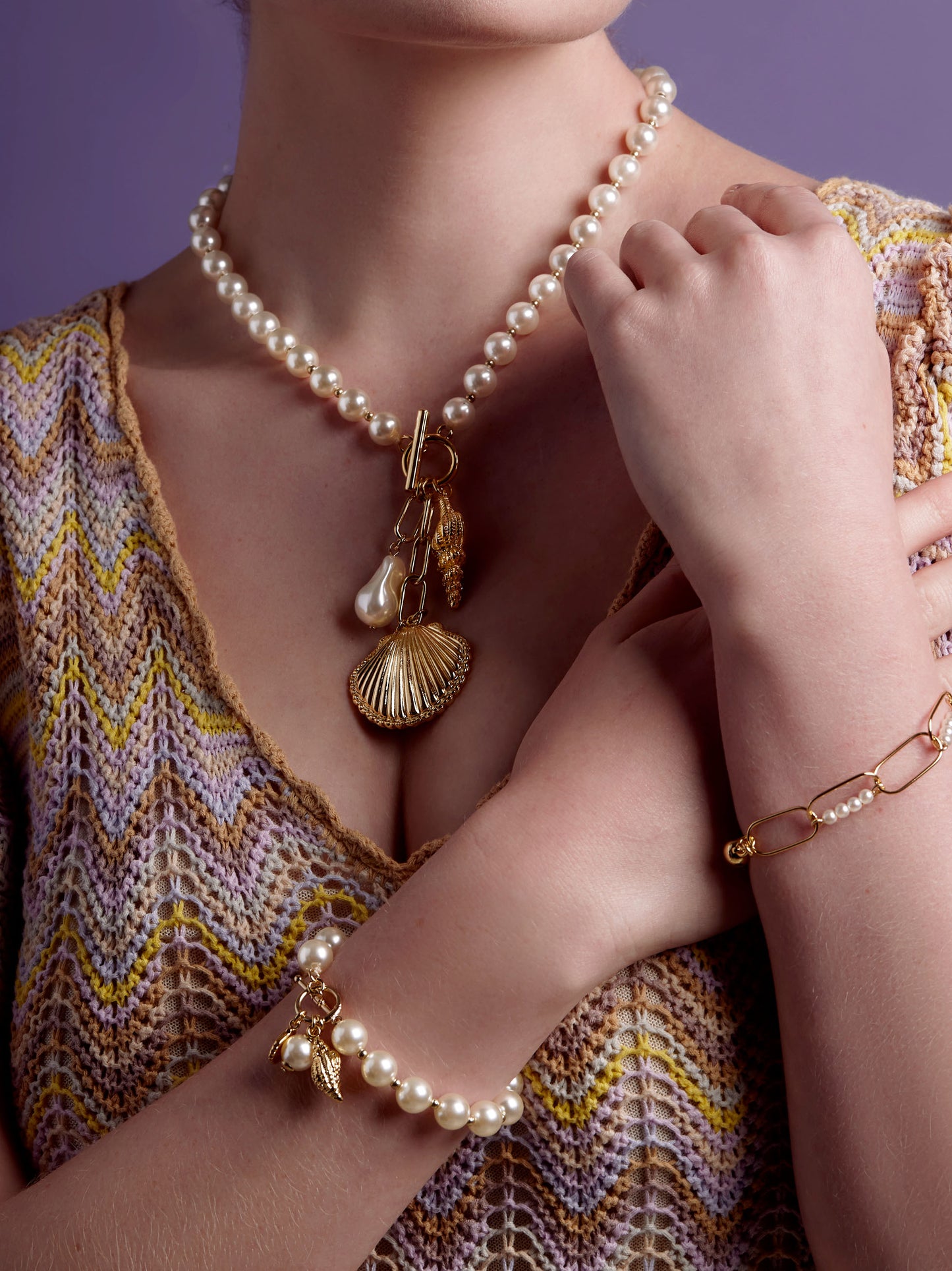 Pearl Sea Charm Lariat Necklace