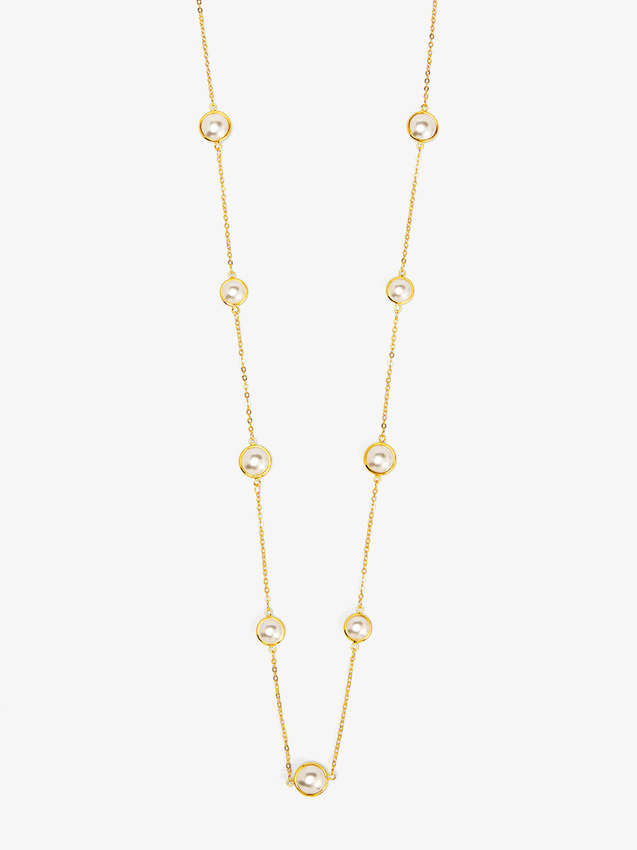 Half Pearl and Chain Magnet Long Necklace