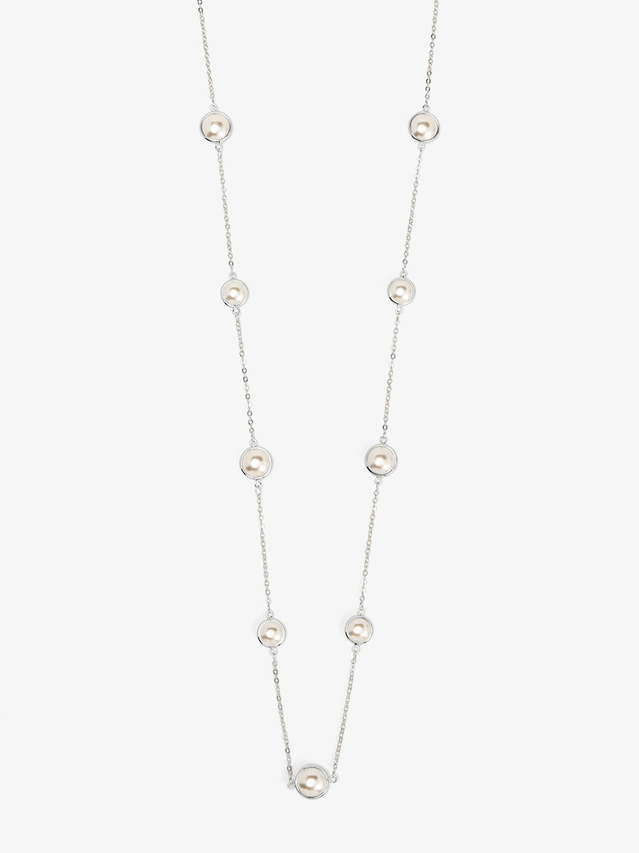 Half Pearl and Chain Magnet Long Necklace