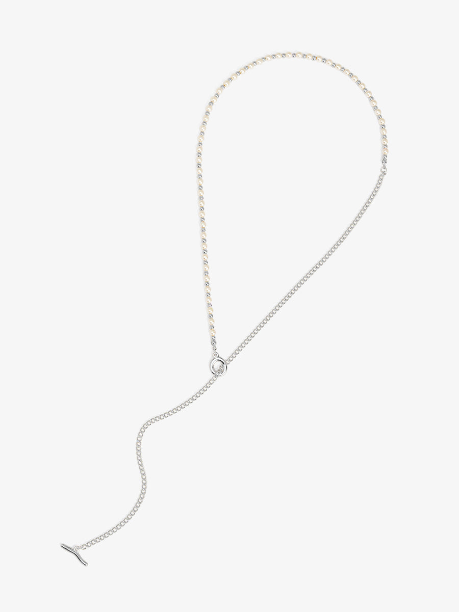 Asymmetrical Pearl and Chain Toggle Necklace