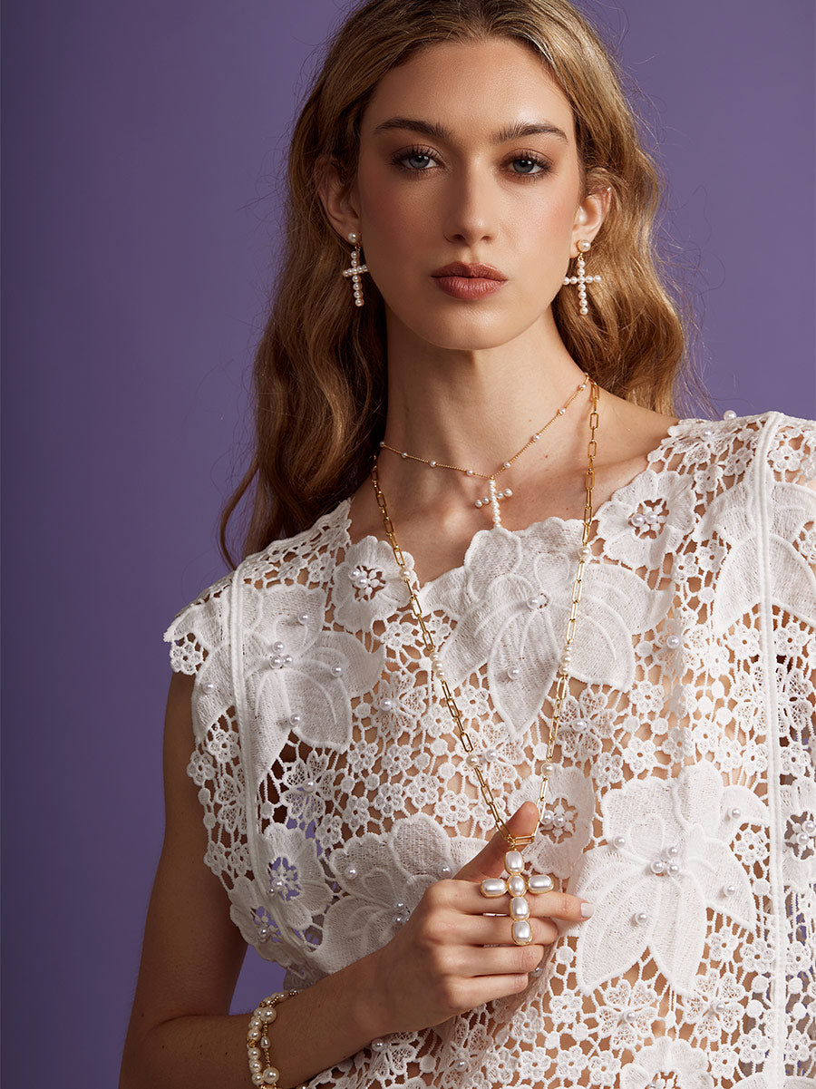 Oversized Baroque Cross Pendant Long Necklace