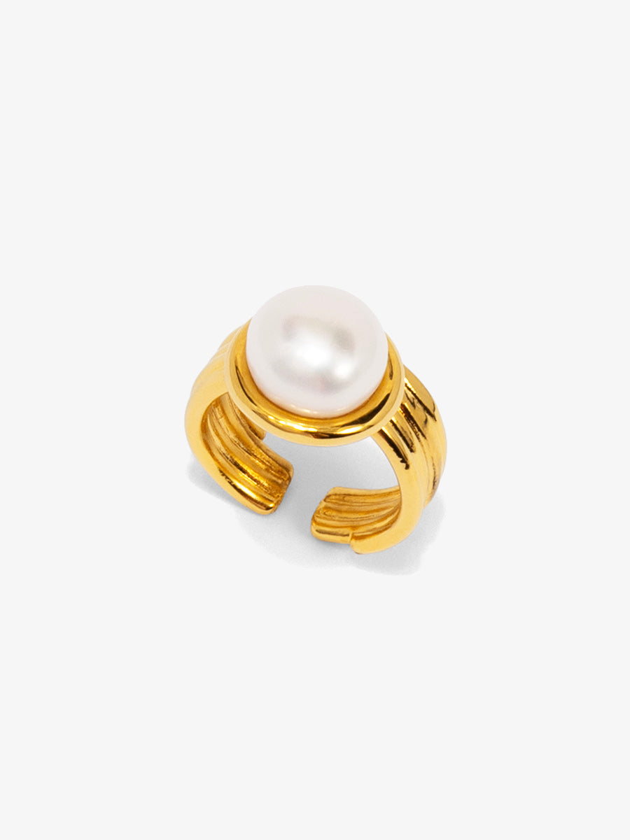 Adjustble Pearl Ribbed Band Ring