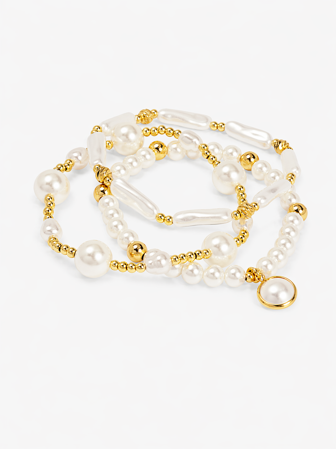 Golden Orbit Pearl Bracelet Set (Set of 3)