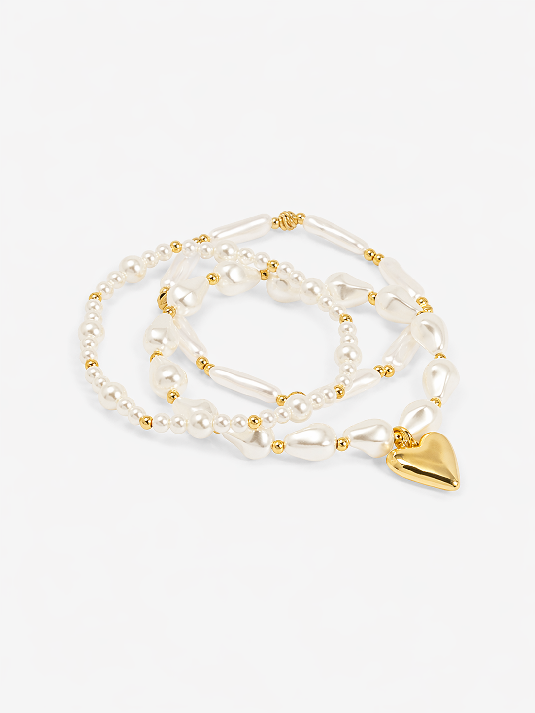 Golden Heart Pearl Bracelet Set (Set of 3)