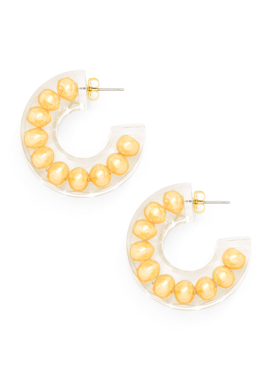 Chunky Clear Lucite Pearl Open Hoop Earring