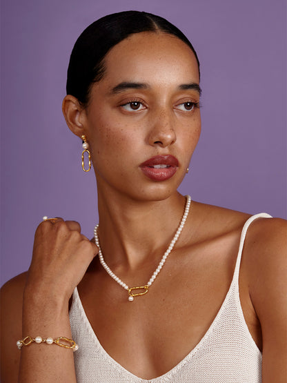 Bamboo Link Pearl Drop Earring