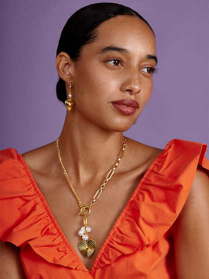 Heart Charm Pearl Hoop Earring