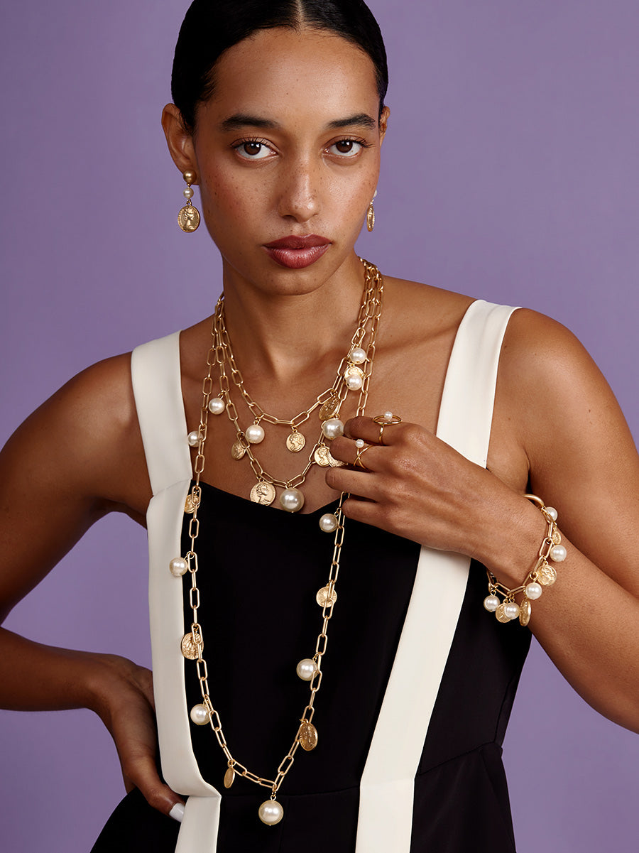 Pearls and Coins Drop Earring
