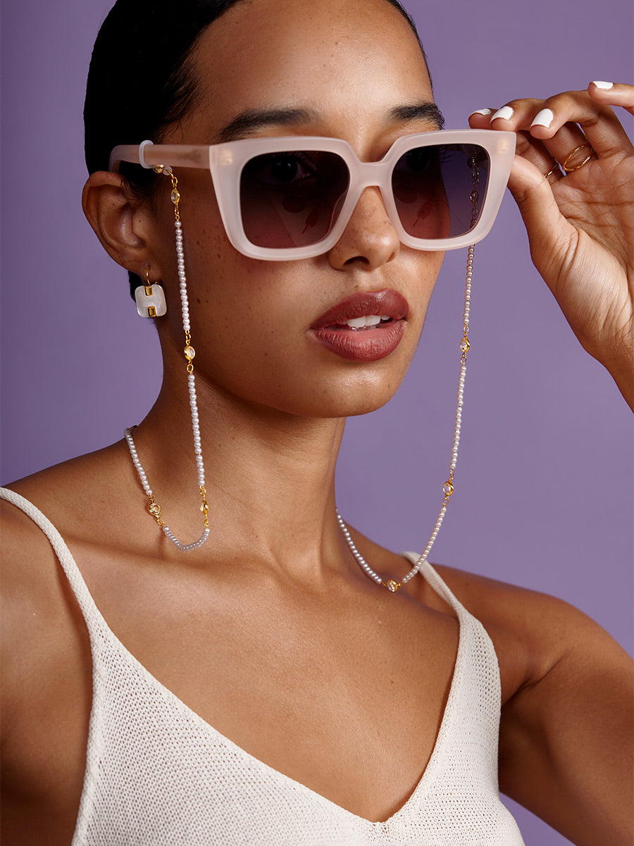 Micro Pearl Beaded and Crystal Glass Chain