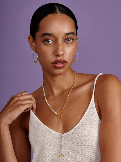 Asymmetrical Pearl and Chain Toggle Necklace