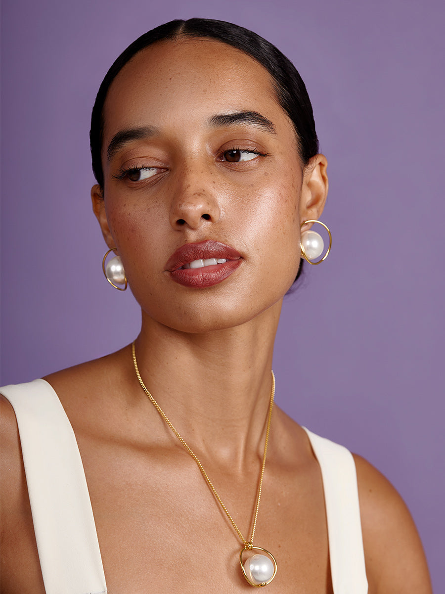 Encircled Pearl Charm Pendant Necklace