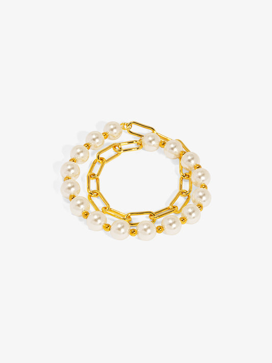 Pearl and Link Gold Bracelet
