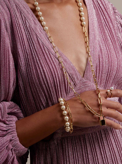 Pearl and Link Gold Bracelet