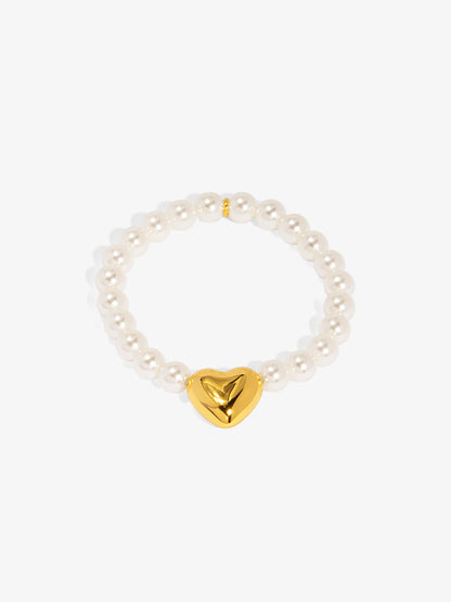 Heart Charm Pearl Stretch Bracelet