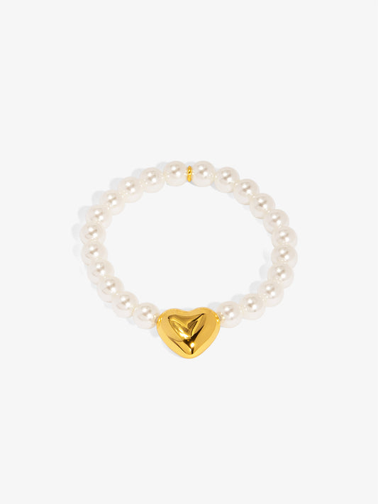 Heart Charm Pearl Stretch Bracelet