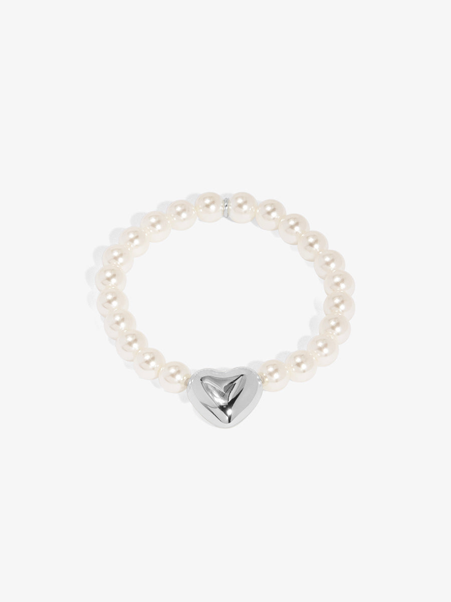 Heart Charm Pearl Stretch Bracelet