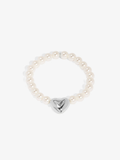 Heart Charm Pearl Stretch Bracelet