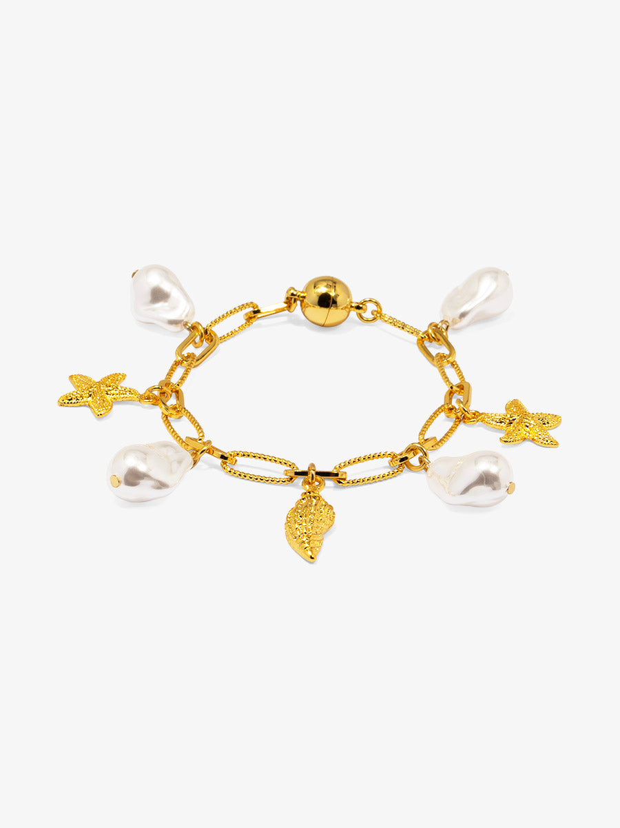 Baroque Pearl and Sea Charm Magnet Bracelet