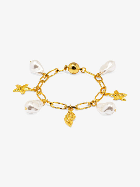 Baroque Pearl and Sea Charm Magnet Bracelet