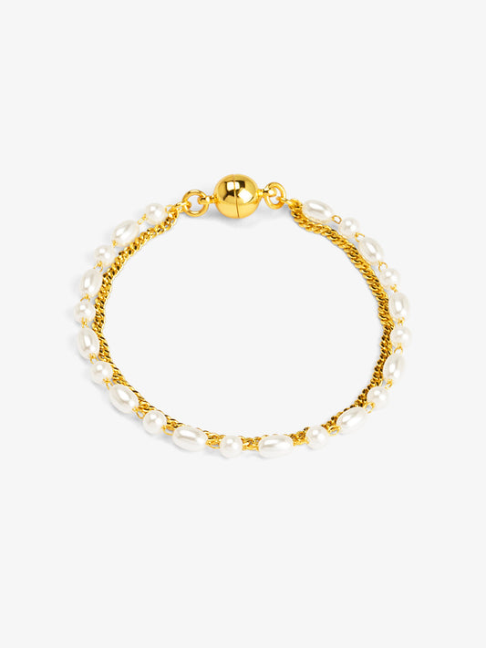 Chain and Pearl Layered Magnet Bracelet