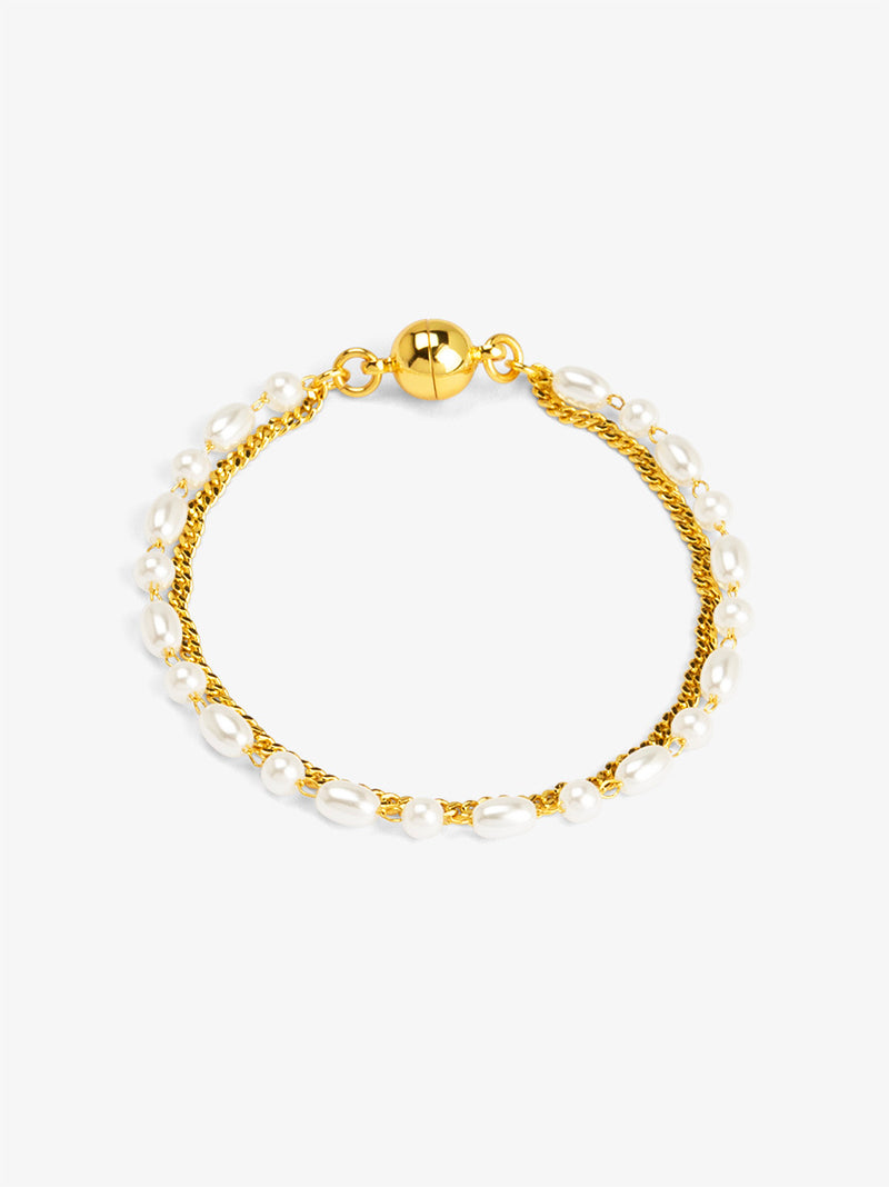 Chain and Pearl Layered Magnet Bracelet