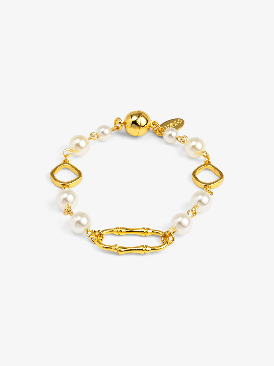 Bamboo Link Pearl Magnet Bracelet