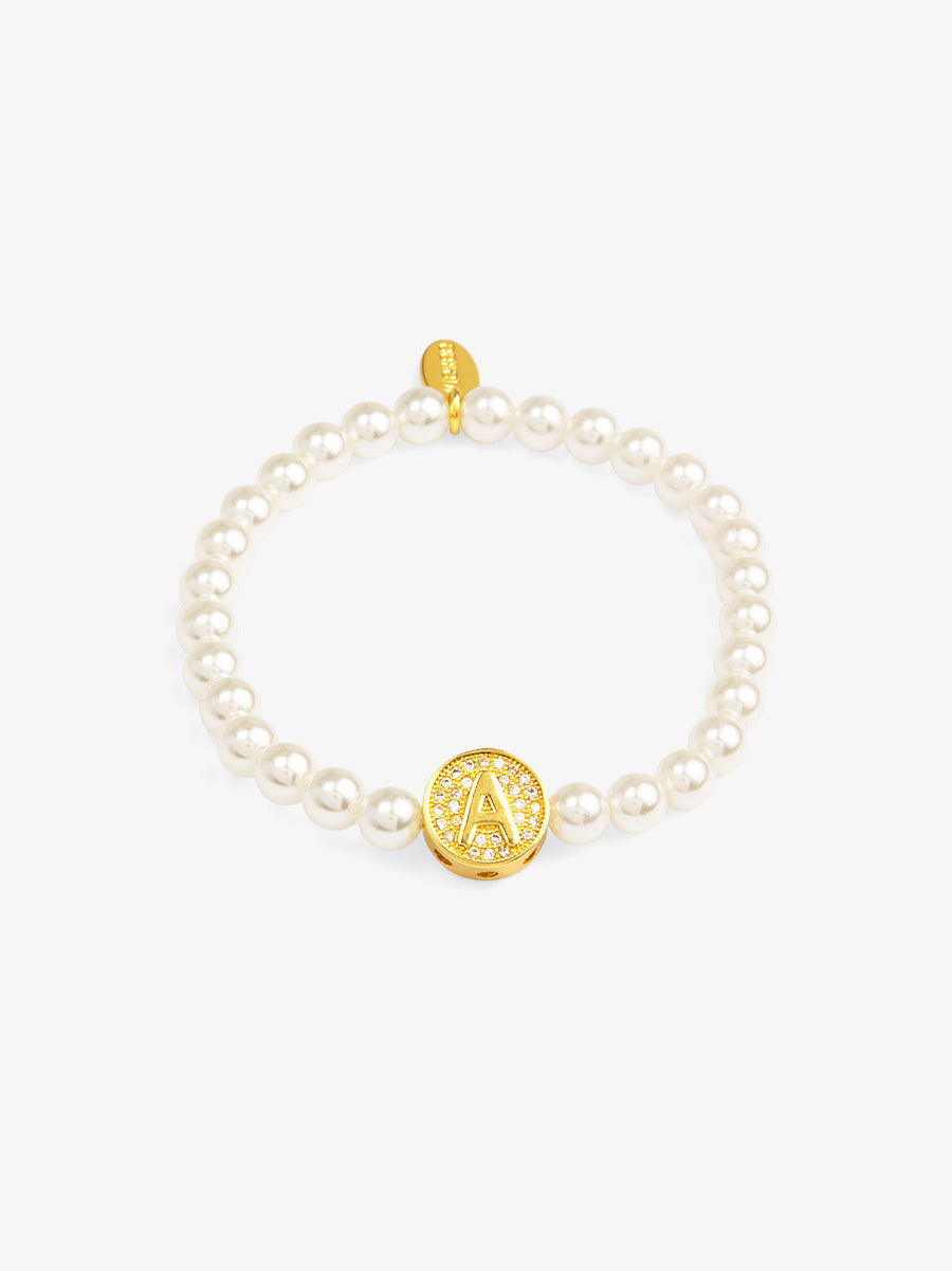 Pearl Initial Charm Stretch Bracelet