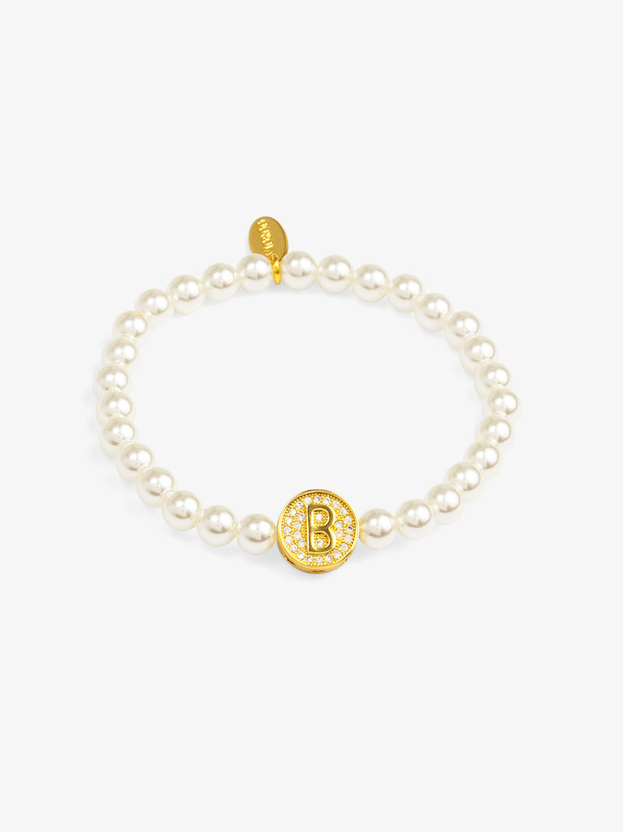 Pearl Initial Charm Stretch Bracelet