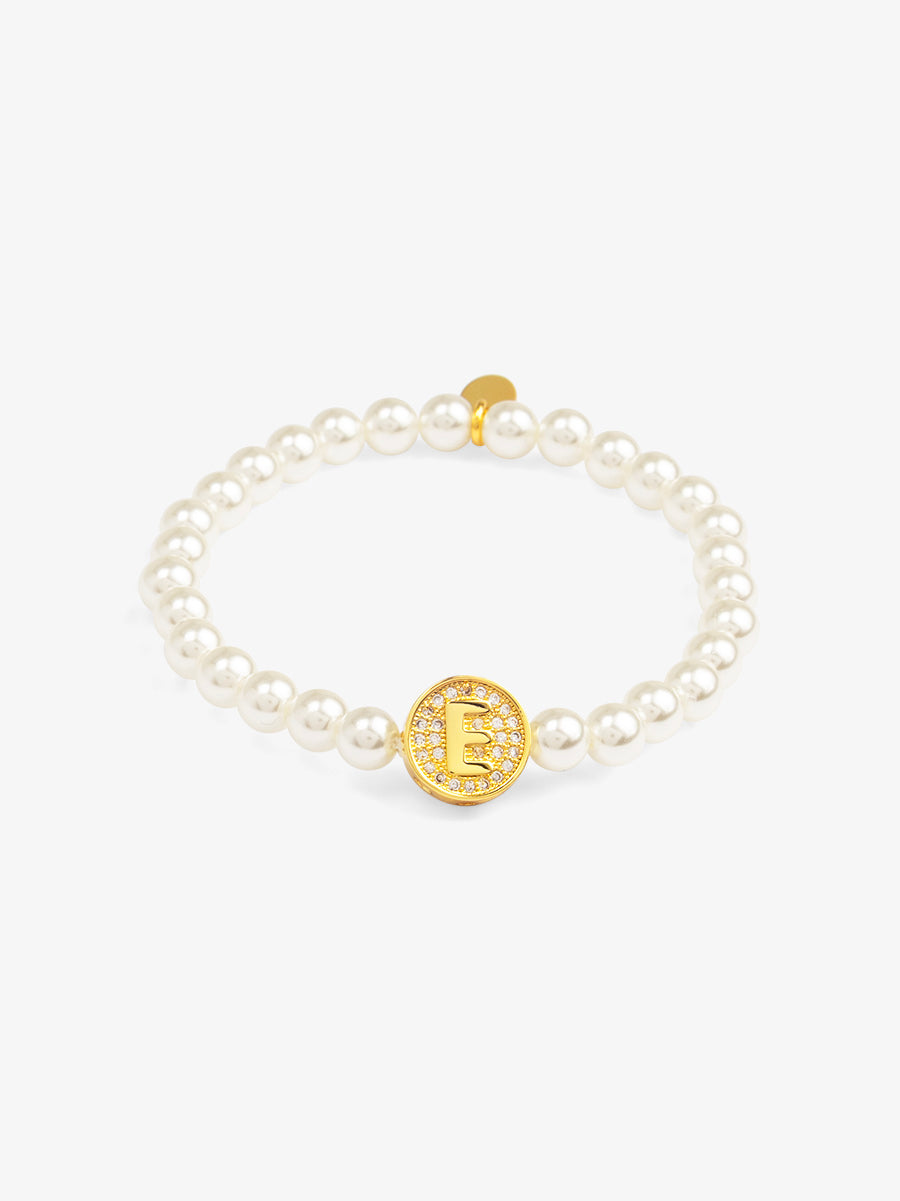 Pearl Initial Charm Stretch Bracelet