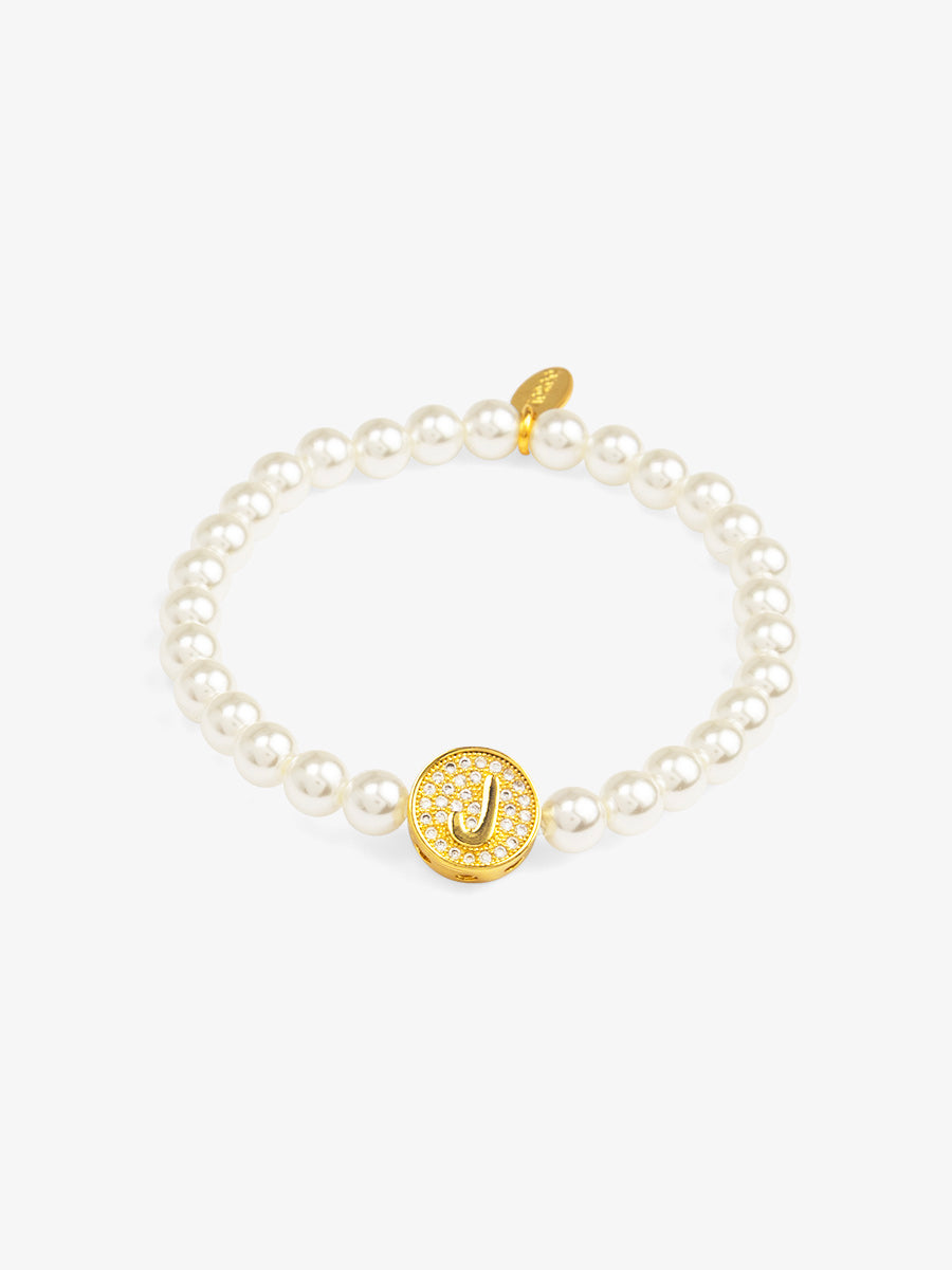 Pearl Initial Charm Stretch Bracelet