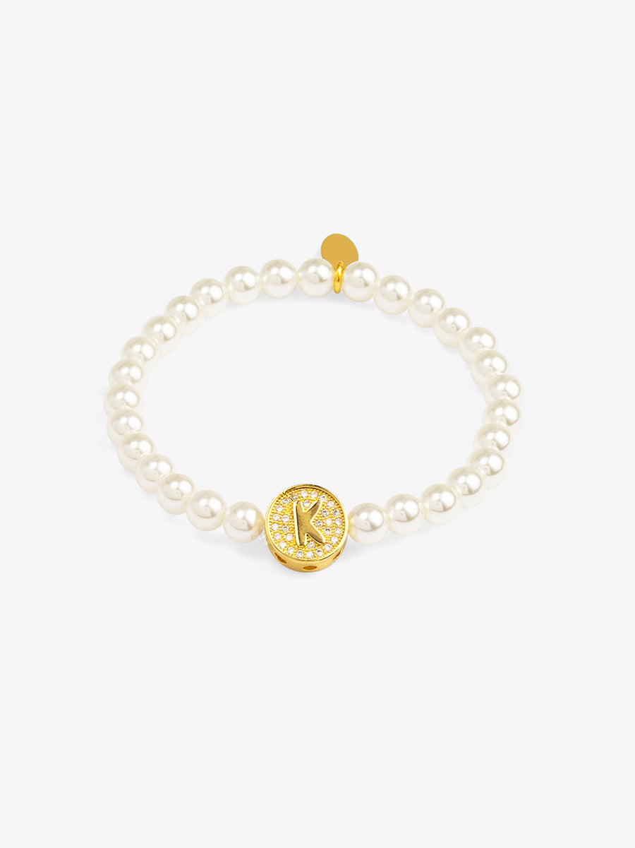 Pearl Initial Charm Stretch Bracelet