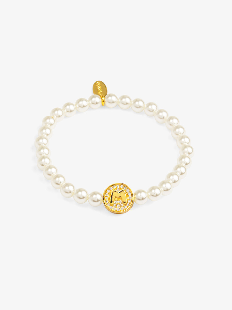Pearl Initial Charm Stretch Bracelet