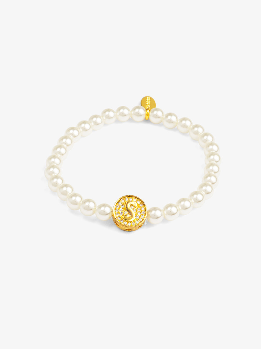 Pearl Initial Charm Stretch Bracelet