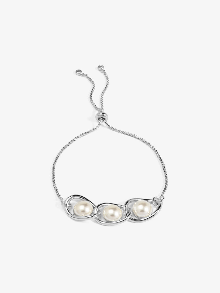 Twisted Orbit Pearl Slider Bracelet