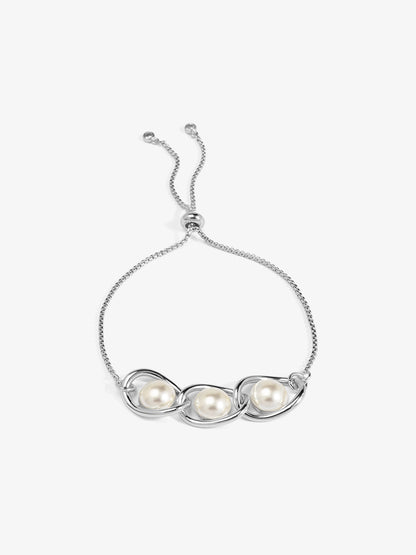 Twisted Orbit Pearl Slider Bracelet
